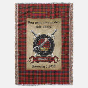 Personalised Wallace Clan Badge & Tartan Throw