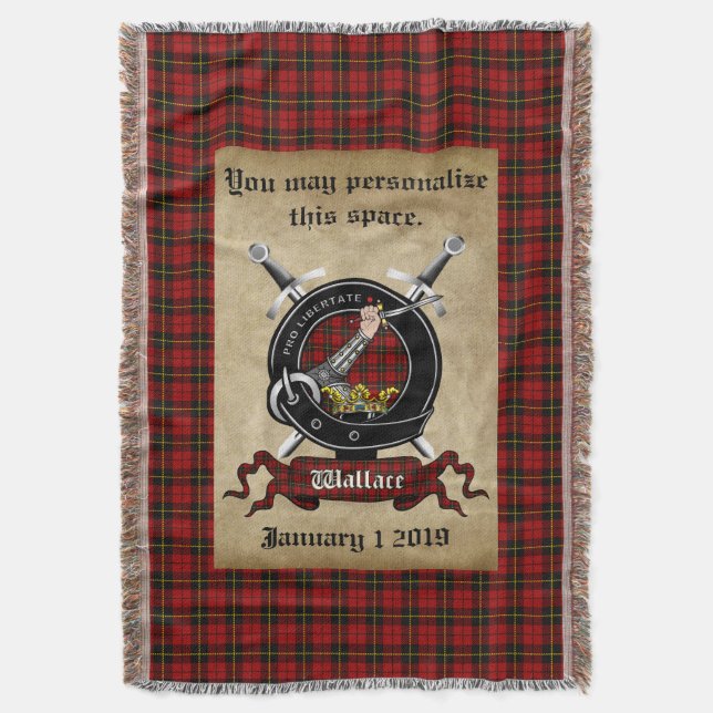 Personalised Wallace Clan Badge & Tartan Throw (Front Vertical)