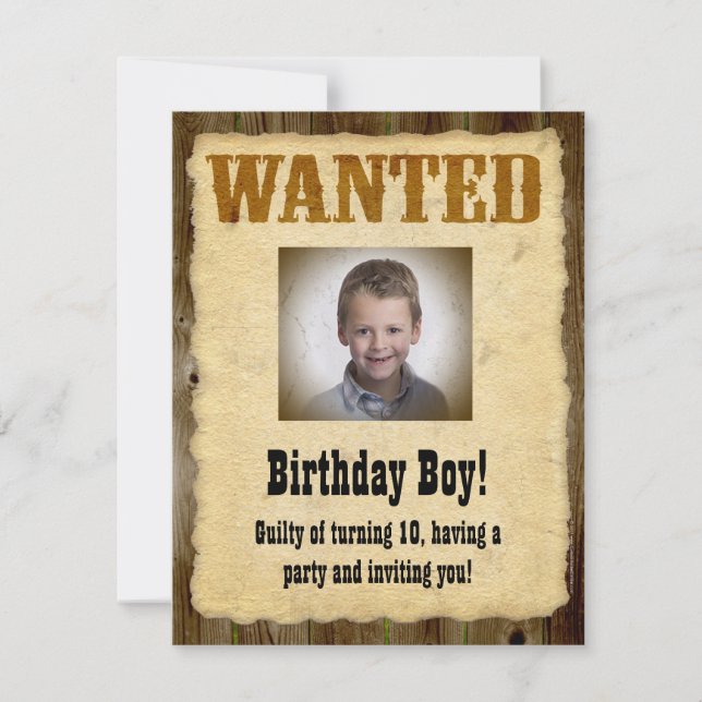 Personalised Wanted Poster, Birthday Bandit Invitation (Front)