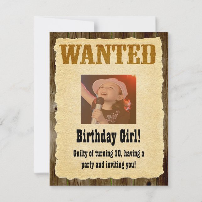 Personalised Wanted Poster, Western Style Birthday Invitation (Front)