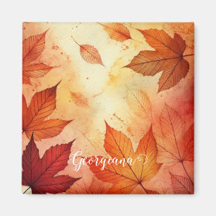 Personalised Warm Autumnal Watercolor Leaves Magnet