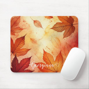 Personalised Warm Autumnal Watercolor Leaves Mouse Mat