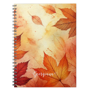 Personalised Warm Autumnal Watercolor Leaves Notebook