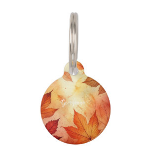 Personalised Warm Autumnal Watercolor Leaves Pet Tag