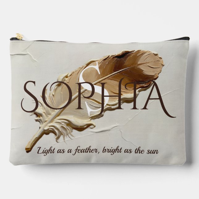 Personalised Warm Brown Feather Monogram  Accessory Pouch (Front)