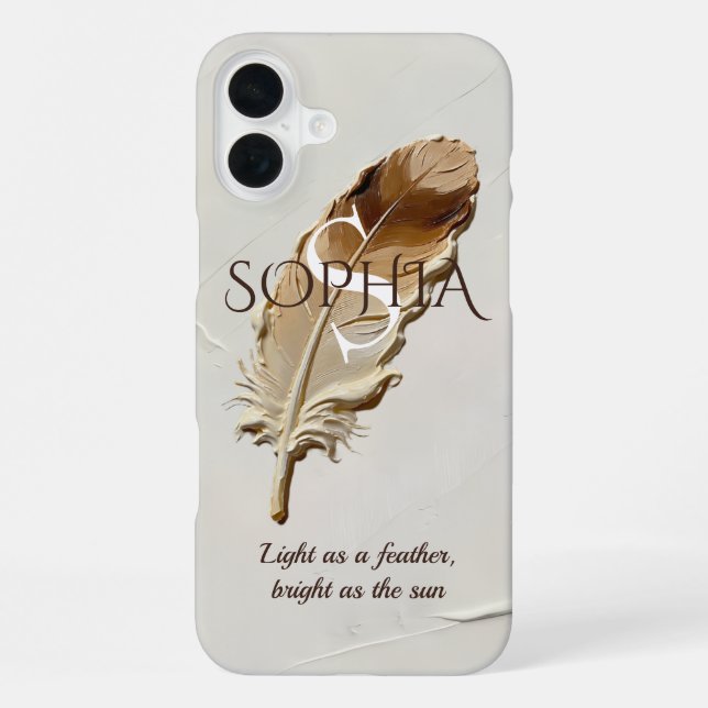 Personalised Warm Brown Feather Monogram  iPhone Case (Back)