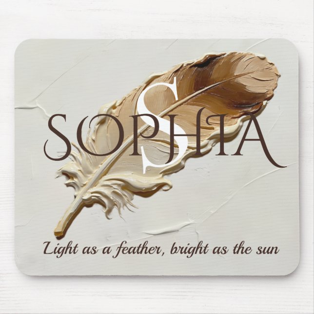 Personalised Warm Brown Feather Monogram  Mouse Mat (Front)