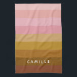 Personalised Warm Pink Terracotta Boho Stripes Tea Towel<br><div class="desc">Add a modern and personal touch to your kitchen with this stylish striped kitchen towel! Featuring a warm gradient of earthy pinks, peaches, and browns, this towel is perfect for anyone who loves minimalist decor with a cosy vibe. Customise it with your name for a unique accent that’s both functional...</div>