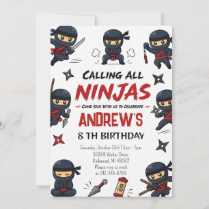 Personalised Warrior Ninja Birthday party Invitation