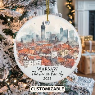 Personalised Warsaw Ornament, Poland Gift Ceramic Tree Decoration