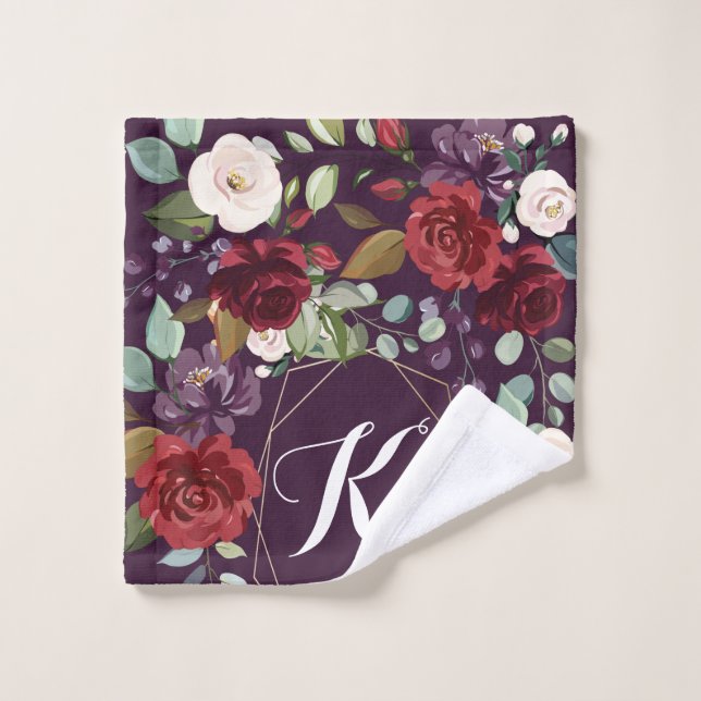 Personalised Wash Cloth Plum Purple Roses Gold Geo (Wash Cloth)