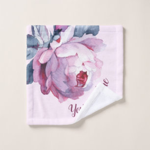 Personalised wash cloth Purple pink roses