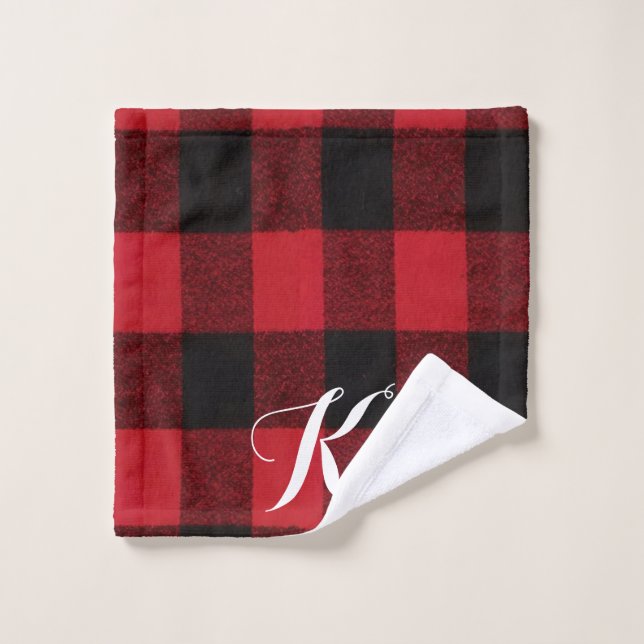 Personalised Wash Cloth Red Buffalo Plaid Bear Bla (Wash Cloth)