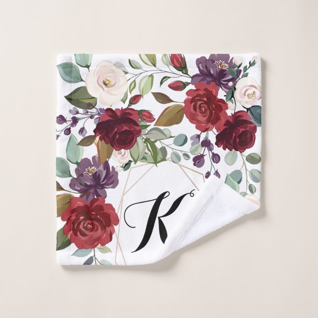 Personalised Wash Cloth White Roses Gold Geometric (Wash Cloth)