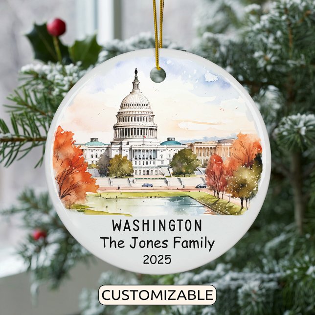 Personalised Washington Ornament, USA Ceramic Tree Decoration (Creator Uploaded)