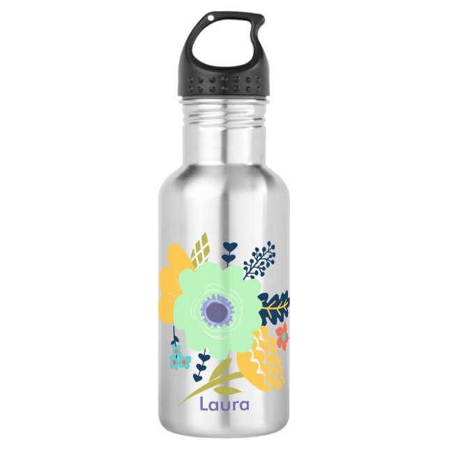 Personalised water bottle with flower design (Front)