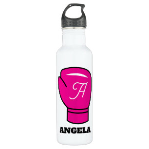 Personalised water bottle with pink boxing glove