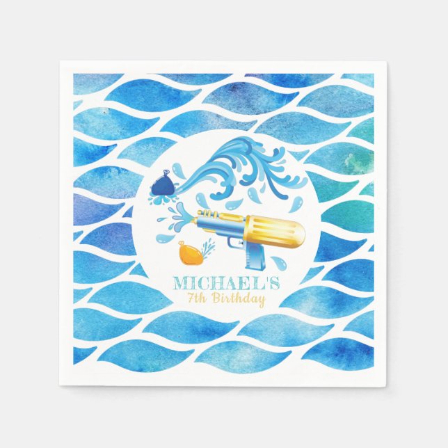 Personalised Water Gun Birthday Paper Plate Napkin (Front)