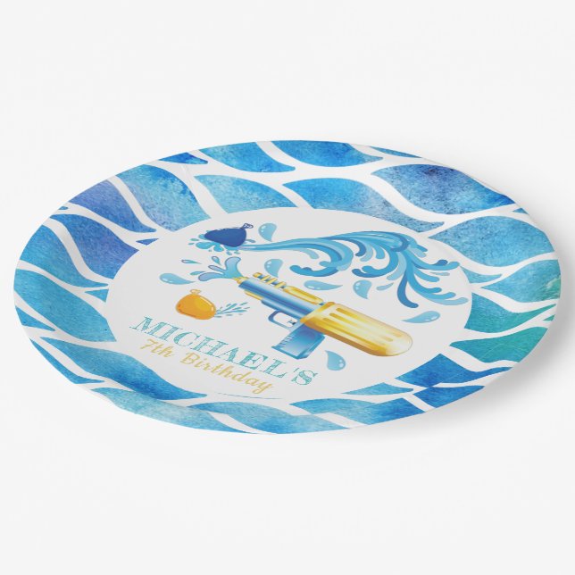 Personalised Water Gun Summer Birthday Paper Plate (Angled)