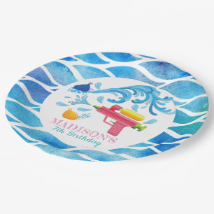 Personalised Water Gun Summer Girl Birthday Paper Plate