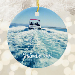 Personalised Water Sports Speed Boat Photo Ceramic Tree Decoration