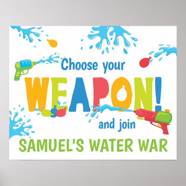 Personalised Water War Birthday Party Sign (Front)