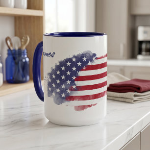 Personalised Watercolor American Flag 4th of July  Mug