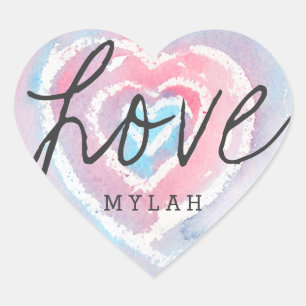 Personalised Watercolor and Crayon Heart Stickers