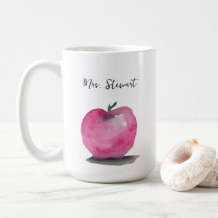 Personalised watercolor apple Teacher Name Coffee Mug