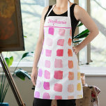 Personalised Watercolor Artist Pink Apron<br><div class="desc">This apron is decorated with a pattern of samples of watercolors in purple, pink and yellow. Perfect for an artist or someone who enjoys painting. Personalise this apron with your name or monogram. Because we create our art work you won’t find this exact design from other designers. Original Watercolor ©...</div>
