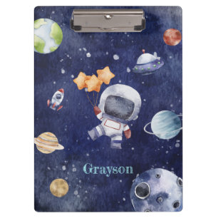 Personalised Watercolor Astronaut Galaxy Planet Clipboard