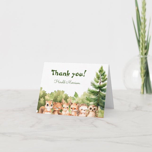 Personalised Watercolor Baby Boy Shower Thank You Card (Front)