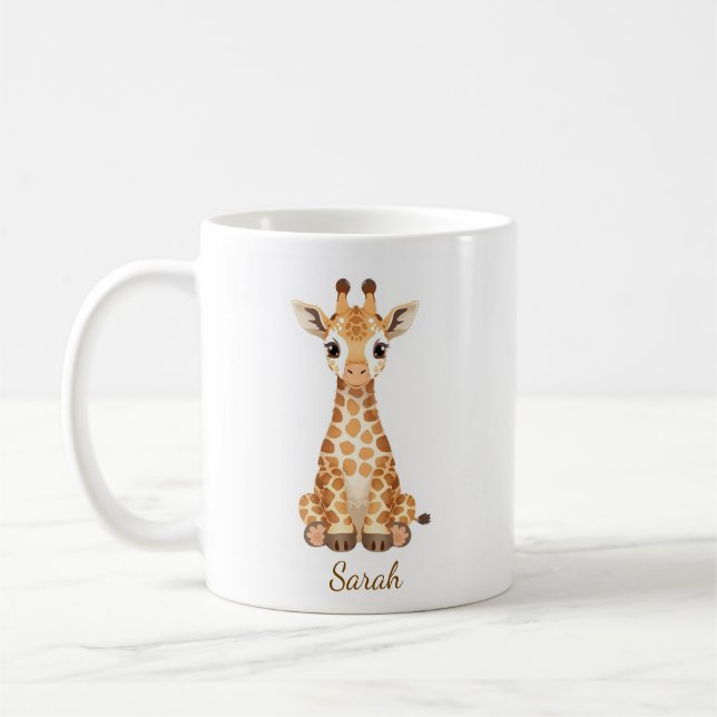 Personalised Watercolor Baby Giraffe Mug with Cust (Left)