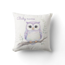 Personalised Watercolor Baby Owl Throw Pillow