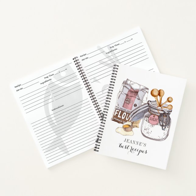 Personalised Watercolor Baker Cooks Tools Recipe Notebook (Inside)
