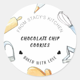Personalised Watercolor Baking Utensils Classic Round Sticker