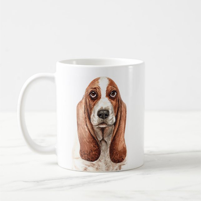 Personalised Watercolor Basset Hound Mug (Left)