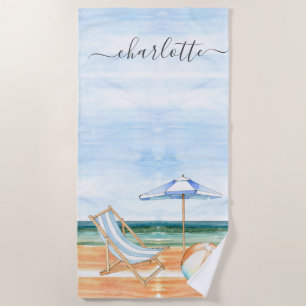 Personalised Watercolor Beach Chair Ball Umbrella Towel