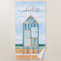 Personalised Watercolor Beach Hut Beach