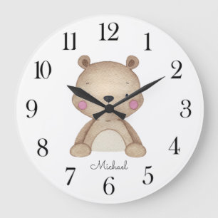 Personalised Watercolor Bear Nursery Large Clock