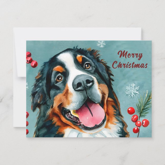 Personalised Watercolor Bernese Dog Christmas Holiday Card (Front)