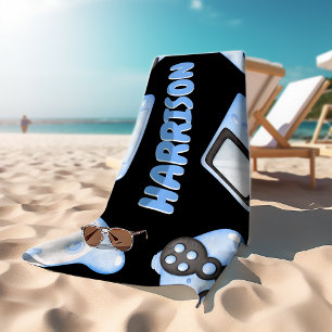 Personalised Watercolor Blue Gaming  Beach Towel