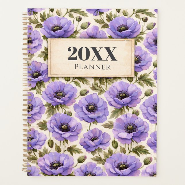Personalised Watercolor Blue Poppies Planner (Front)