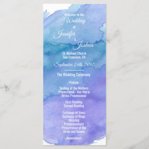 Personalised Watercolor Blue Wedding Programs Programme