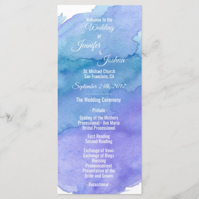Personalised Watercolor Blue Wedding Programs Programme (Front)