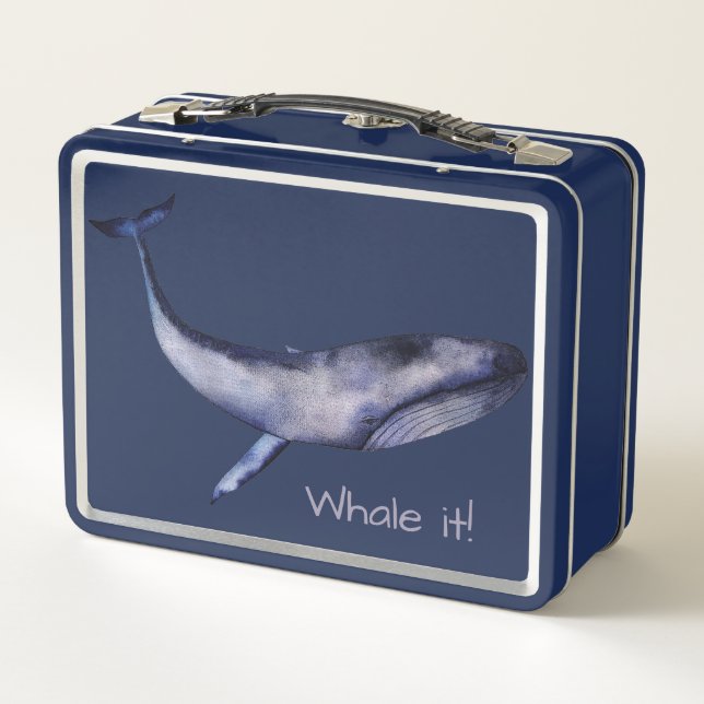 Personalised watercolor Blue Whale Metal Lunch Box (Back)