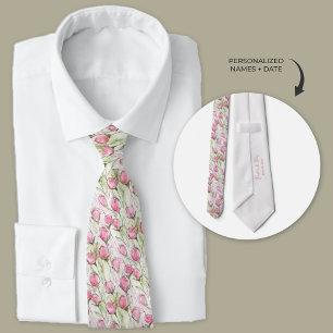 Personalised Watercolor Blush Pink Rosebuds Tie