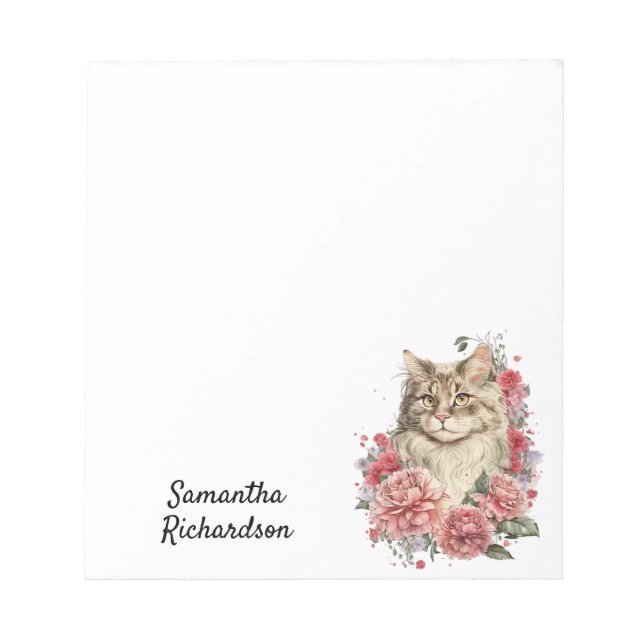 Personalised Watercolor Boho Cat Notepad (Front)