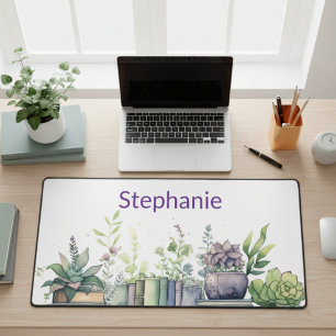 Personalised Watercolor Books and Plants Desk Mat