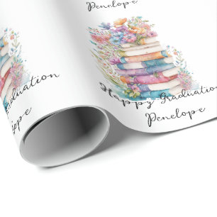 Personalised Watercolor Books Happy Graduation Wrapping Paper